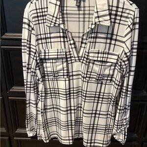 Jones New York Black and White Plaid Button-Detail Shirt